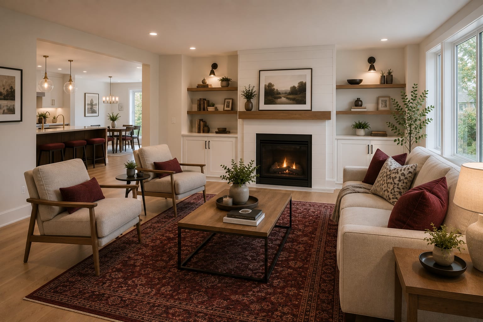 Fully renovated open-concept living space with modern finishes